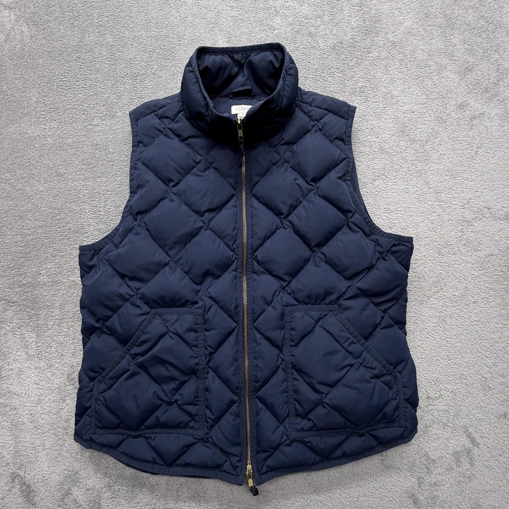 J.CREW Vest Womens XL Blue Quilted Puffer Down Insulated Full Zip Pockets